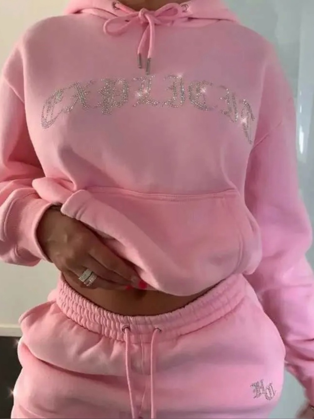 Hidden Cult Pink Rhinestone Hoodie & Sweatpants